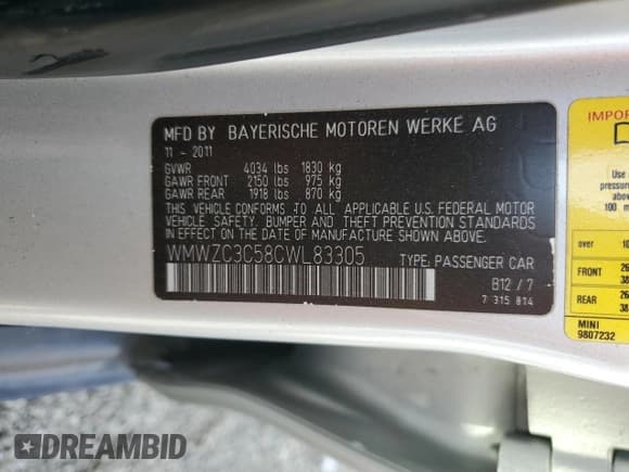 ✅ 2012 MINI Countryman S • VIN: WMWZC3C58CWL83305 • Lot: 82051215. Listed on Copart with 186,078 mi. Free auction sales archive from the USA and detailed vehicle history report at DreamBid. Image 12.