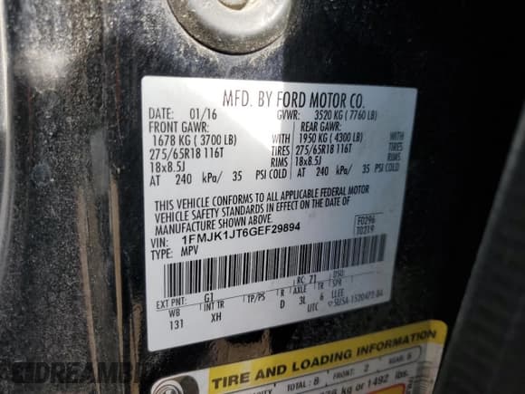 ✅ 2016 Ford Expedition Max XLT • VIN: 1FMJK1JT6GEF29894 • Lot: 85830555. Listed on Copart with 165,050 mi. Free auction sales archive from the USA and detailed vehicle history report at DreamBid. Image 13.