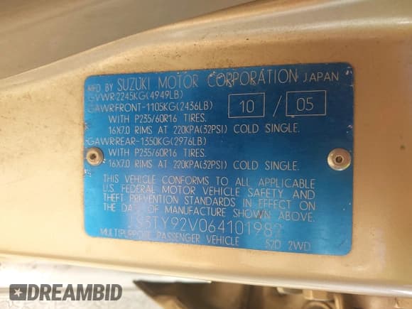 ✅ 2006 Suzuki XL7 • VIN: JS3TY92V064101982 • Lot: 41284585. Listed on IAAI with 237,353 mi. Free auction sales archive from the USA and detailed vehicle history report at DreamBid. Image 9.