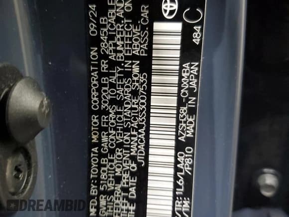 ✅ 2025 Toyota Crown XLE • VIN: JTDACAAJ3S3007535 • Lot: 92850935. Listed on Copart with 33,475 mi. Free auction sales archive from the USA and detailed vehicle history report at DreamBid. Image 12.