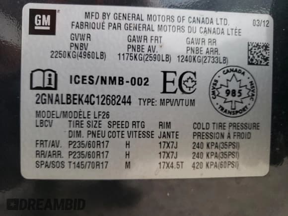 ✅ 2012 Chevrolet Equinox LS • VIN: 2GNALBEK4C1268244 • Лот: 71395404. Опубликован ранее на Copart с пробегом 146 739 миль. Бесплатный доступ к архиву аукционных продаж из США и подробный отчёт об истории автомобиля на DreamBid. Изображение 13.