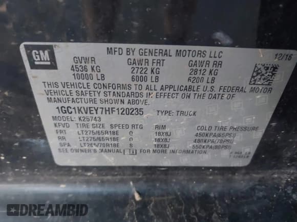 ✅ 2017 Chevrolet Silverado 2500HD LT • VIN: 1GC1KVEY7HF120235 • Lot: 42770202. Wystawiony na IAAI z przebiegiem 110 417 mil. Bezpłatny archiwum sprzedaży aukcyjnych z USA i szczegółowy raport historii pojazdu na DreamBid. Zdjęcie 9.