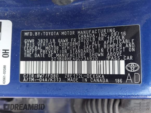 ✅ 2016 Toyota Corolla L • VIN: 2T1BURHE4GC734920 • Lot: 43616750. Listed on IAAI with 252,508 mi. Free auction sales archive from the USA and detailed vehicle history report at DreamBid. Image 9.