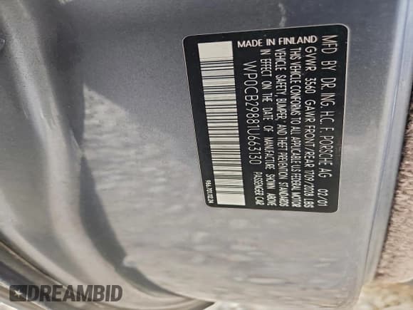 ✅ 2001 Porsche Boxster S • VIN: WP0CB29881U663130 • Lot: 93699555. Listed on Copart with 116,645 mi. Free auction sales archive from the USA and detailed vehicle history report at DreamBid. Image 12.