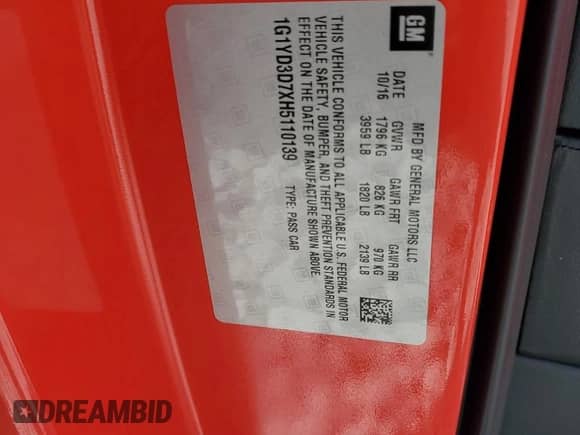 2017 Chevrolet Corvette 2LT с VIN 1G1YD3D7XH5110139, выставлен на аукционе Copart как лот 70475885 с пробегом 24 939 миль миль и Списание • Salvage title. История ставок и продаж доступна на DreamBid. Изображение 13.