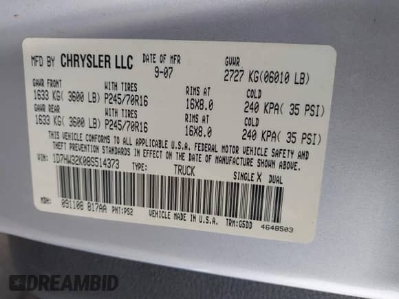 2008 Dodge Dakota z VIN 1D7HW32K08S514373, wystawiony jako IAAI lot #41814272 z przebiegiem 137 787 mil mil oraz . Historia ofert i sprzedaży dostępna na DreamBid. Obrazek 9.