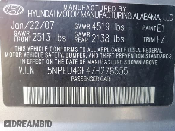 ✅ 2007 Hyundai Sonata SE • VIN: 5NPEU46F47H278555 • Лот: 76651424. Опубликован ранее на Copart с пробегом 271 800 миль. Бесплатный доступ к архиву аукционных продаж из США и подробный отчёт об истории автомобиля на DreamBid. Изображение 13.