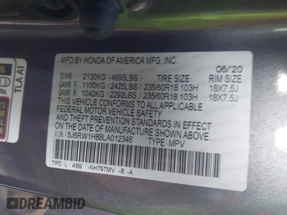 ✅ 2020 Honda CR-V EX-L • VIN: 5J6RW1H88LA012346 • Лот: 43568358. Опубликован ранее на IAAI с пробегом 105 309 миль. Бесплатный доступ к архиву аукционных продаж из США и подробный отчёт об истории автомобиля на DreamBid. Изображение 9.