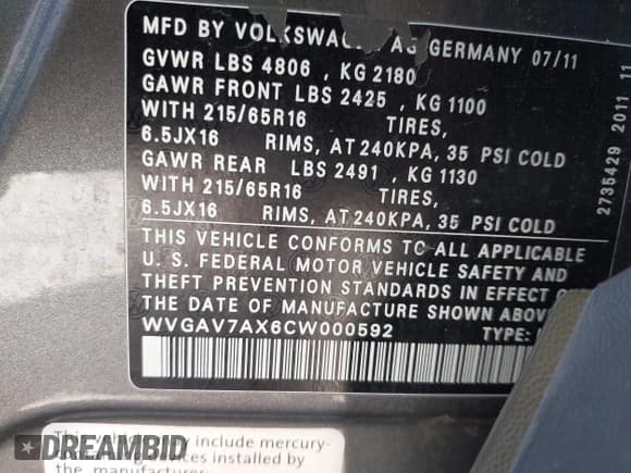 ✅ 2012 Volkswagen Tiguan LE • VIN: WVGAV7AX6CW000592 • Лот: 42565812. Опубликован ранее на IAAI с пробегом 125 966 миль. Бесплатный доступ к архиву аукционных продаж из США и подробный отчёт об истории автомобиля на DreamBid. Изображение 9.