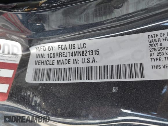 ✅ 2021 Ram 1500 Laramie • VIN: 1C6RREJT4MN821315 • Lot: 42528986. Listed on IAAI with 88,959 mi. Free auction sales archive from the USA and detailed vehicle history report at DreamBid. Image 9.