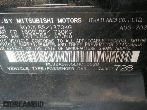 ✅ 2020 Mitsubishi Mirage LE • VIN: ML32A5HJ5LH010628 • Lot: 42191894. Listed on IAAI with 234,366 mi. Free auction sales archive from the USA and detailed vehicle history report at DreamBid. Image 9.