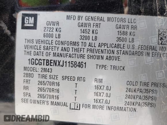 ✅ 2018 Chevrolet Colorado 4WD Work Truck • VIN: 1GCGTBENXJ1158461 • Лот: 43452570. Опубликован ранее на IAAI с пробегом 121 759 миль. Бесплатный доступ к архиву аукционных продаж из США и подробный отчёт об истории автомобиля на DreamBid. Изображение 9.