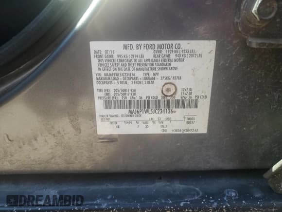 ✅ 2018 Ford EcoSport Titanium • VIN: MAJ6P1WL5JC234136 • Lot: 68369925. Listed on Copart with 94,430 mi. Free auction sales archive from the USA and detailed vehicle history report at DreamBid. Image 13.