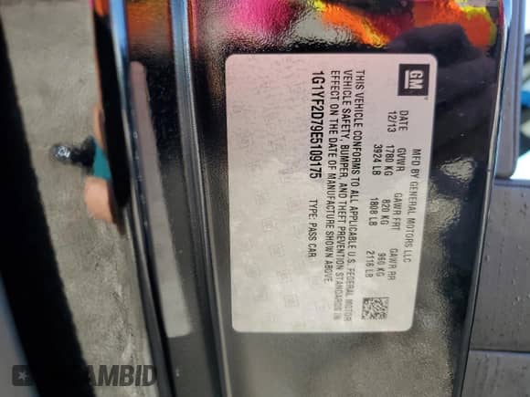 2014 Chevrolet Corvette 3LT z VIN 1G1YF2D79E5109175, wystawiony jako Copart lot #69514604 z przebiegiem 17 514 mil mil oraz Czysty tytuł • Clean title. Historia ofert i sprzedaży dostępna na DreamBid. Obrazek 12.