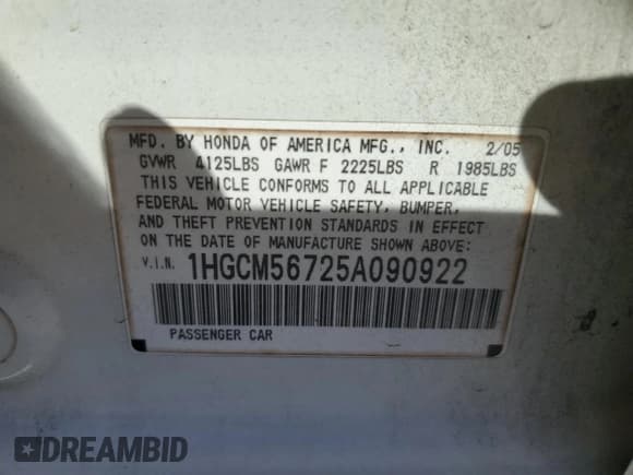 ✅ 2005 Honda Accord EX • VIN: 1HGCM56725A090922 • Лот: 87066805. Опубликован ранее на Copart с пробегом 419 112 миль. Бесплатный доступ к архиву аукционных продаж из США и подробный отчёт об истории автомобиля на DreamBid. Изображение 12.