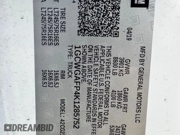 ✅ 2019 Chevrolet Express Cargo • VIN: 1GCWGAFP4K1285752 • Lot: 86191255. Wystawiony na Copart z przebiegiem Nie podano. Bezpłatny archiwum sprzedaży aukcyjnych z USA i szczegółowy raport historii pojazdu na DreamBid. Zdjęcie 10.