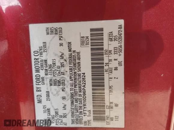 ✅ 2006 Ford Ranger XL • VIN: 1FTYR10D96PA22824 • Lot: 93370095. Wystawiony na Copart z przebiegiem 169 369 mil. Bezpłatny archiwum sprzedaży aukcyjnych z USA i szczegółowy raport historii pojazdu na DreamBid. Zdjęcie 12.