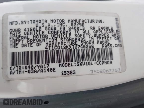 ✅ 1996 Toyota Camry DX • VIN: 4T1CG12KXTU740256 • Lot: 41754495. Listed on IAAI with 272,638 mi. Free auction sales archive from the USA and detailed vehicle history report at DreamBid. Image 9.