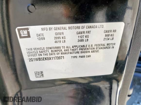 2010 Chevrolet Impala LT z VIN 2G1WB5EK8A1173971, wystawiony jako Copart lot #90854865 z przebiegiem 122 199 mil mil oraz Szkoda całkowita • Salvage title. Historia ofert i sprzedaży dostępna na DreamBid. Obrazek 12.