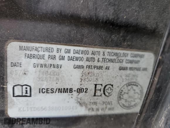 ✅ 2008 Chevrolet Aveo SVM • VIN: KL1TD65638B010949 • Lot: 50266145. Wystawiony na Copart z przebiegiem Nie podano. Bezpłatny archiwum sprzedaży aukcyjnych z USA i szczegółowy raport historii pojazdu na DreamBid. Zdjęcie 12.