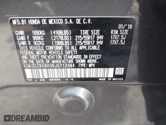 ✅ 2018 Honda HR-V LX • VIN: 3CZRU6H36JG712484 • Лот: 43387707. Опубликован ранее на IAAI с пробегом 24 141 миль. Бесплатный доступ к архиву аукционных продаж из США и подробный отчёт об истории автомобиля на DreamBid. Изображение 9.