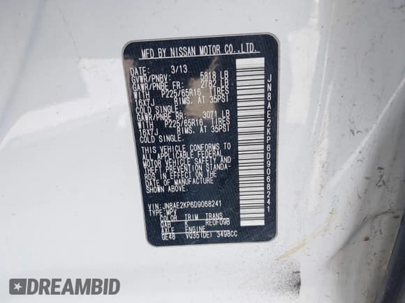 ✅ 2013 Nissan Quest SL • VIN: JN8AE2KP6D9068241 • Lot: 41967555. Listed on IAAI with 304,654 mi. Free auction sales archive from the USA and detailed vehicle history report at DreamBid. Image 9.