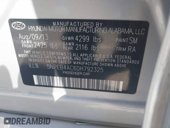 2013 Hyundai Sonata GLS с VIN 5NPEB4AC6DH792325, выставлен на аукционе IAAI как лот 43172035 с пробегом 165 490 миль миль и . История ставок и продаж доступна на DreamBid. Изображение 9.