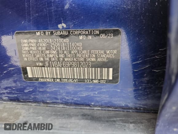 ✅ 2023 Subaru WRX Premium • VIN: JF1VBAF69P9812023 • Лот: 84915425. Опубликован ранее на Copart с пробегом 68 090 миль. Бесплатный доступ к архиву аукционных продаж из США и подробный отчёт об истории автомобиля на DreamBid. Изображение 12.