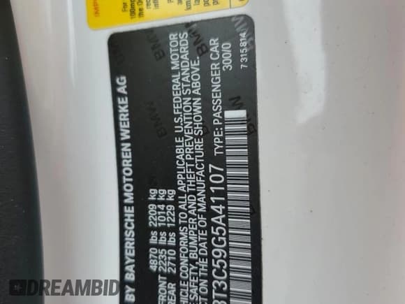 ✅ 2016 BMW 4 Series 435i • VIN: WBA3T3C59G5A41107 • Lot: 65439925. Listed on Copart with 88,886 mi. Free auction sales archive from the USA and detailed vehicle history report at DreamBid. Image 13.