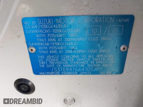 ✅ 2006 Suzuki Grand Vitara Luxury • VIN: JS3TE947664101797 • Lot: 41589092. Listed on IAAI with 159,153 mi. Free auction sales archive from the USA and detailed vehicle history report at DreamBid. Image 9.