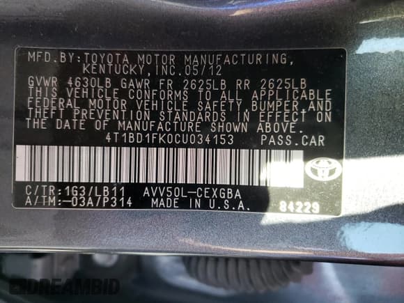 ✅ 2012 Toyota Camry XLE • VIN: 4T1BD1FK0CU034153 • Lot: 85858805. Listed on Copart with 130,555 mi. Free auction sales archive from the USA and detailed vehicle history report at DreamBid. Image 13.