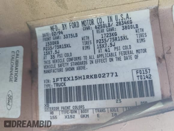 ✅ 1994 Ford F-150 • VIN: 1FTEX15H1RKB02771 • Lot: 43487871. Wystawiony na IAAI z przebiegiem 171 351 mil. Bezpłatny archiwum sprzedaży aukcyjnych z USA i szczegółowy raport historii pojazdu na DreamBid. Zdjęcie 9.