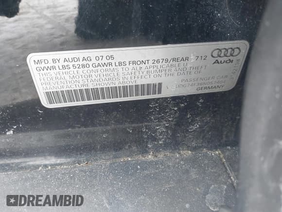 ✅ 2006 Audi A6 • VIN: WAUDG74F36N057404 • Лот: 41611377. Опубликован ранее на IAAI с пробегом 207 481 миль. Бесплатный доступ к архиву аукционных продаж из США и подробный отчёт об истории автомобиля на DreamBid. Изображение 9.