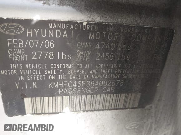 ✅ 2006 Hyundai Azera SE • VIN: KMHFC46F36A082678 • Lot: 43829082. Listed on IAAI with Not provided. Free auction sales archive from the USA and detailed vehicle history report at DreamBid. Image 9.