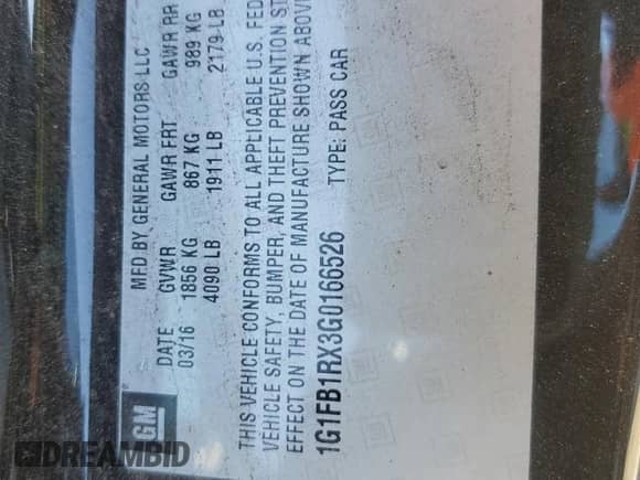 2016 Chevrolet Camaro 1LT с VIN 1G1FB1RX3G0166526, выставлен на аукционе Copart как лот 86849755 с пробегом 176 900 миль миль и Списание • Salvage title. История ставок и продаж доступна на DreamBid. Изображение 12.