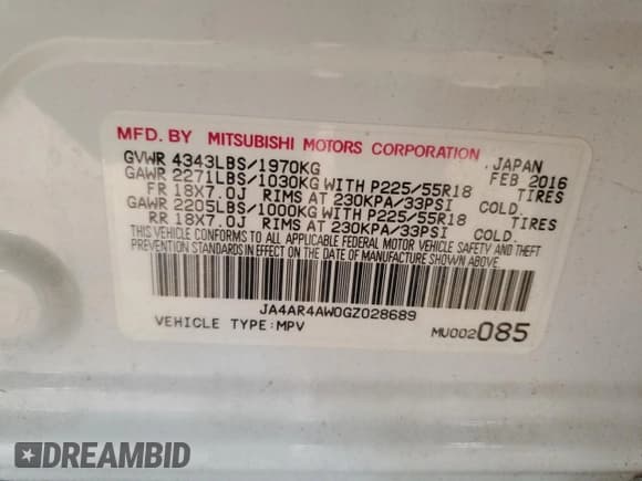 ✅ 2016 Mitsubishi Outlander SEL • VIN: JA4AR4AW0GZ028689 • Lot: 62353285. Listed on Copart with Not provided. Free auction sales archive from the USA and detailed vehicle history report at DreamBid. Image 13.