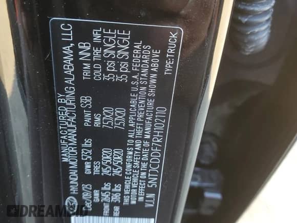 2024 Hyundai Santa Cruz Night Edition с VIN 5NTJCDDF7RH102110, выставлен на аукционе Copart как лот 75322214 с пробегом Не указан миль и Списание • Salvage title. История ставок и продаж доступна на DreamBid. Изображение 15.