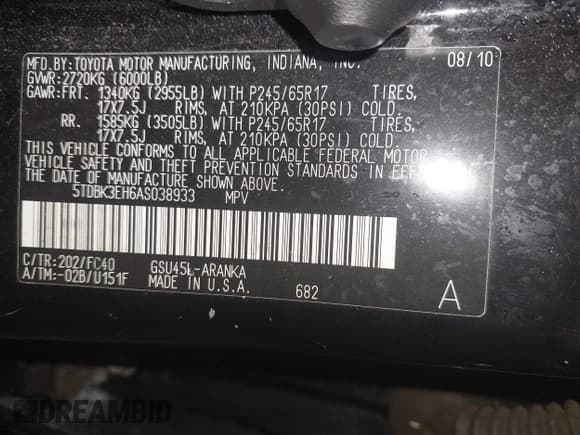 ✅ 2010 Toyota Highlander • VIN: 5TDBK3EH6AS038933 • Лот: 43039308. Опубликован ранее на IAAI с пробегом 202 857 миль. Бесплатный доступ к архиву аукционных продаж из США и подробный отчёт об истории автомобиля на DreamBid. Изображение 9.