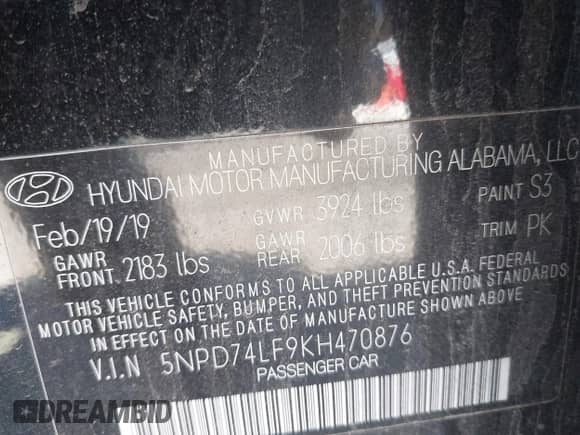 2019 Hyundai Elantra SE с VIN 5NPD74LF9KH470876, выставлен на аукционе IAAI как лот 41689079 с пробегом 88 650 миль миль и . История ставок и продаж доступна на DreamBid. Изображение 9.