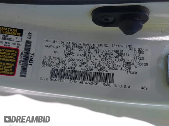 ✅ 2013 Toyota Tacoma • VIN: 5TFNX4CN7DX024809 • Lot: 42808987. Wystawiony na IAAI z przebiegiem 186 532 mil. Bezpłatny archiwum sprzedaży aukcyjnych z USA i szczegółowy raport historii pojazdu na DreamBid. Zdjęcie 9.