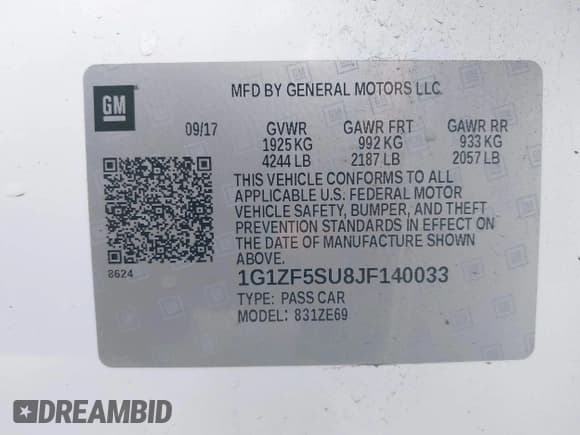 ✅ 2018 Chevrolet Malibu Hybrid • VIN: 1G1ZF5SU8JF140033 • Lot: 43673797. Listed on IAAI with 111,657 mi. Free auction sales archive from the USA and detailed vehicle history report at DreamBid. Image 9.