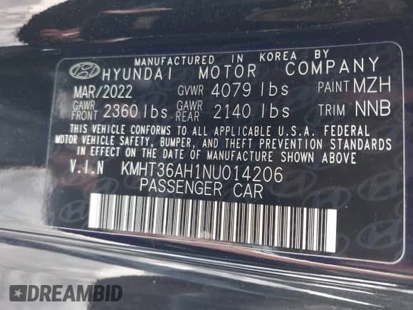 2022 Hyundai Veloster with VIN KMHT36AH1NU014206, listed as a IAAI auction lot 41202982 with 26,572 mi miles and . Bid and sale history available at DreamBid. Image 9.