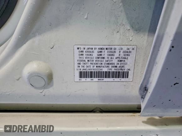 ✅ 2006 Acura TSX Navi • VIN: JH4CL96976C022341 • Lot: 94660655. Listed on Copart with 169,512 mi. Free auction sales archive from the USA and detailed vehicle history report at DreamBid. Image 12.