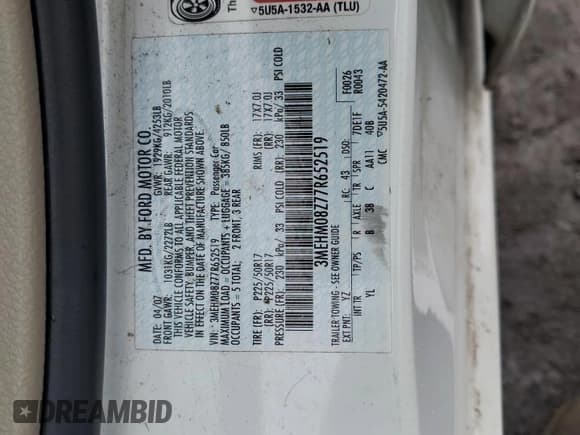 ✅ 2007 Mercury Milan Premier • VIN: 3MEHM08Z77R652519 • Lot: 83768075. Listed on Copart with 80,364 mi. Free auction sales archive from the USA and detailed vehicle history report at DreamBid. Image 12.