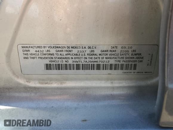 ✅ 2010 Volkswagen Jetta TDI • VIN: 3VWTL7AJ9AM670212 • Лот: 71556684. Опубликован ранее на Copart с пробегом 129 314 миль. Бесплатный доступ к архиву аукционных продаж из США и подробный отчёт об истории автомобиля на DreamBid. Изображение 12.