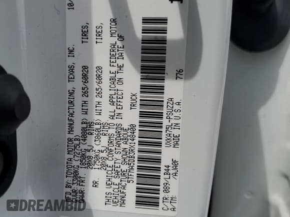 ✅ 2024 Toyota Tundra 1794 Edition • VIN: 5TFMA5DB3RX148400 • Lot: 56191875. Listed on Copart with 29,631 mi. Free auction sales archive from the USA and detailed vehicle history report at DreamBid. Image 12.