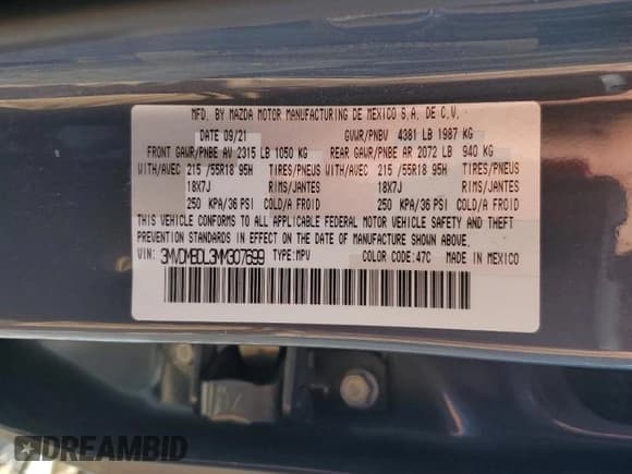 ✅ 2021 Mazda CX-30 Premium • VIN: 3MVDMBDL3MM307699 • Lot: 58016134. Wystawiony na Copart z przebiegiem 32 867 mil. Bezpłatny archiwum sprzedaży aukcyjnych z USA i szczegółowy raport historii pojazdu na DreamBid. Zdjęcie 13.