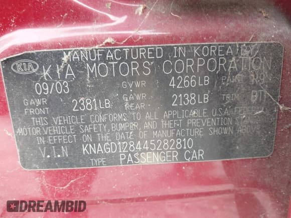 ✅ 2004 Kia Optima LX • VIN: KNAGD128445282810 • Лот: 42059534. Опубликован ранее на IAAI с пробегом 98 730 миль. Бесплатный доступ к архиву аукционных продаж из США и подробный отчёт об истории автомобиля на DreamBid. Изображение 9.