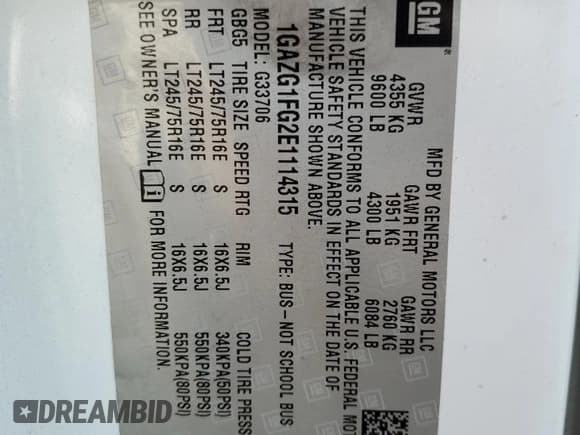 ✅ 2014 Chevrolet Express Passenger LT • VIN: 1GAZG1FG2E1114315 • Лот: 81058795. Опубликован ранее на Copart с пробегом 187 061 миль. Бесплатный доступ к архиву аукционных продаж из США и подробный отчёт об истории автомобиля на DreamBid. Изображение 13.