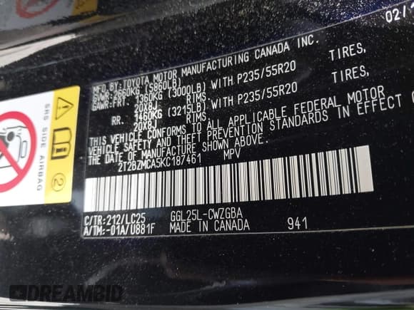 ✅ 2019 Lexus RX 350 • VIN: 2T2BZMCA5KC187461 • Lot: 42454433. Listed on IAAI with 89,517 mi. Free auction sales archive from the USA and detailed vehicle history report at DreamBid. Image 9.